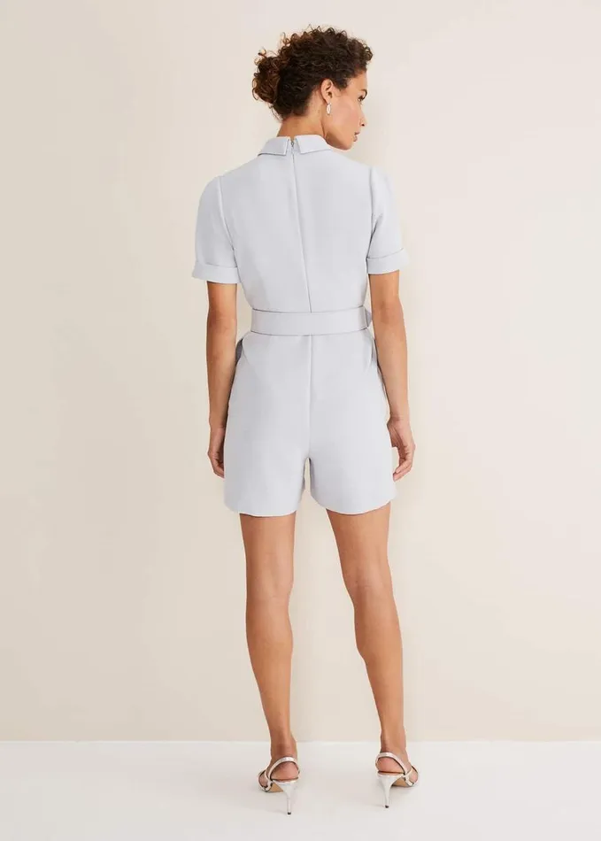 Phase Eight Etta Embelished Collar Playsuit Pale Blue Women Dresses