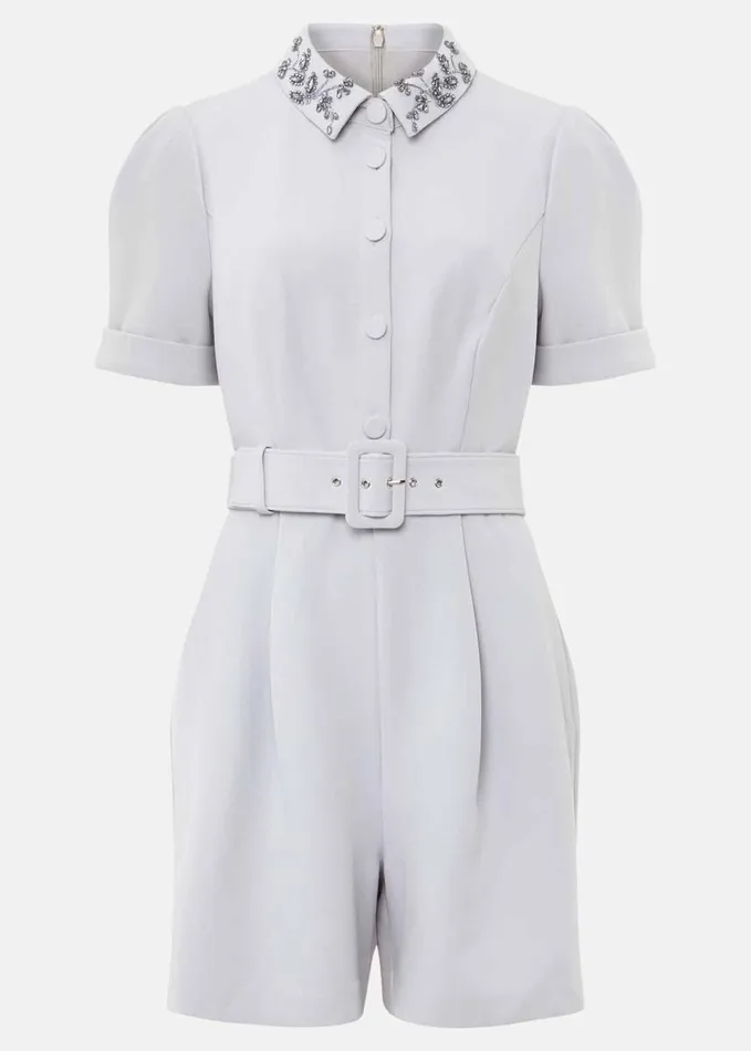 Phase Eight Etta Embelished Collar Playsuit Pale Blue Women Dresses