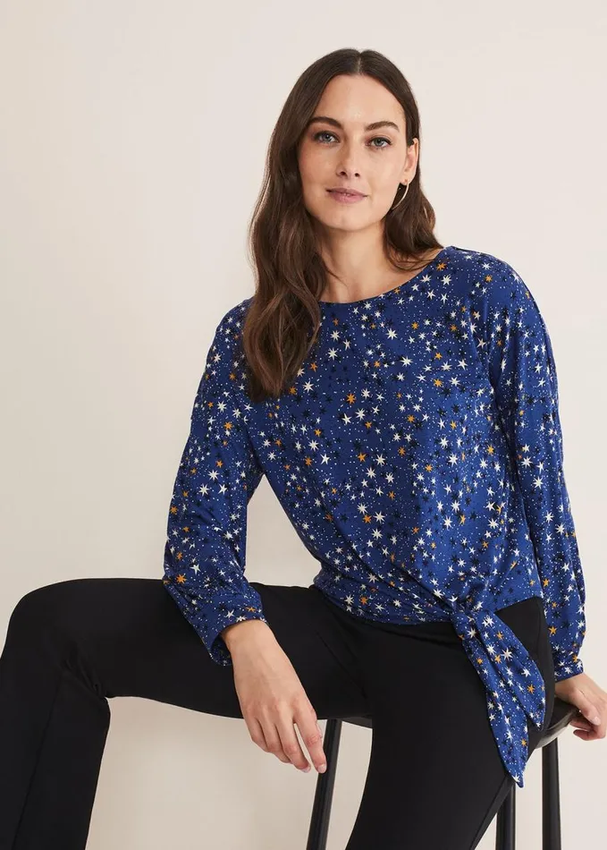 Phase Eight Felisity Star Tie Top Blue Women Tops and TShirts