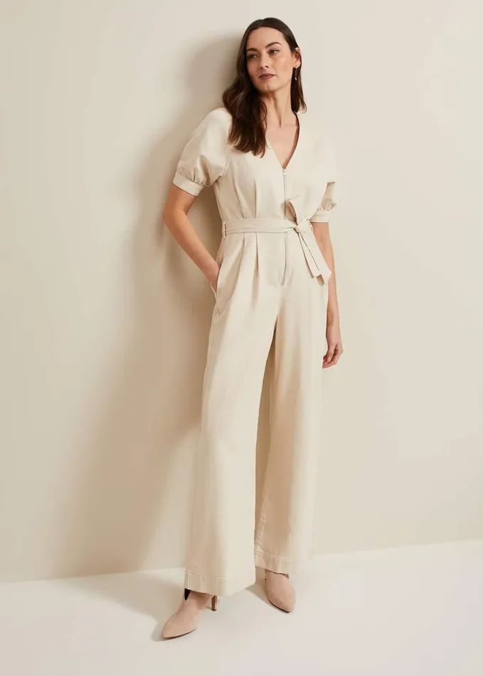 Phase Eight Florisa Denim Jumpsuit Cream Women Dresses
