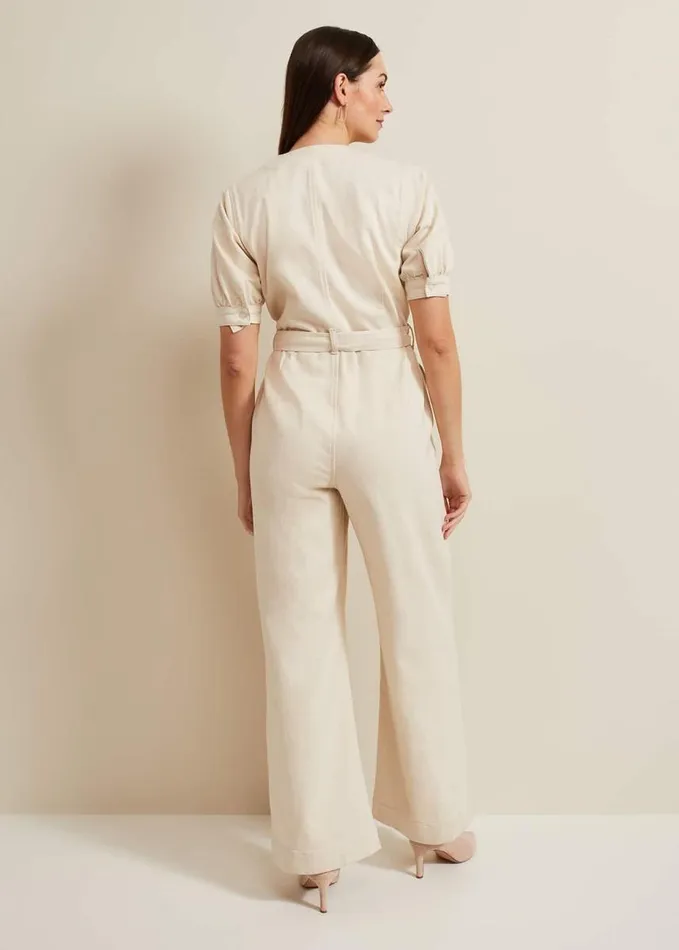 Phase Eight Florisa Denim Jumpsuit Cream Women Dresses