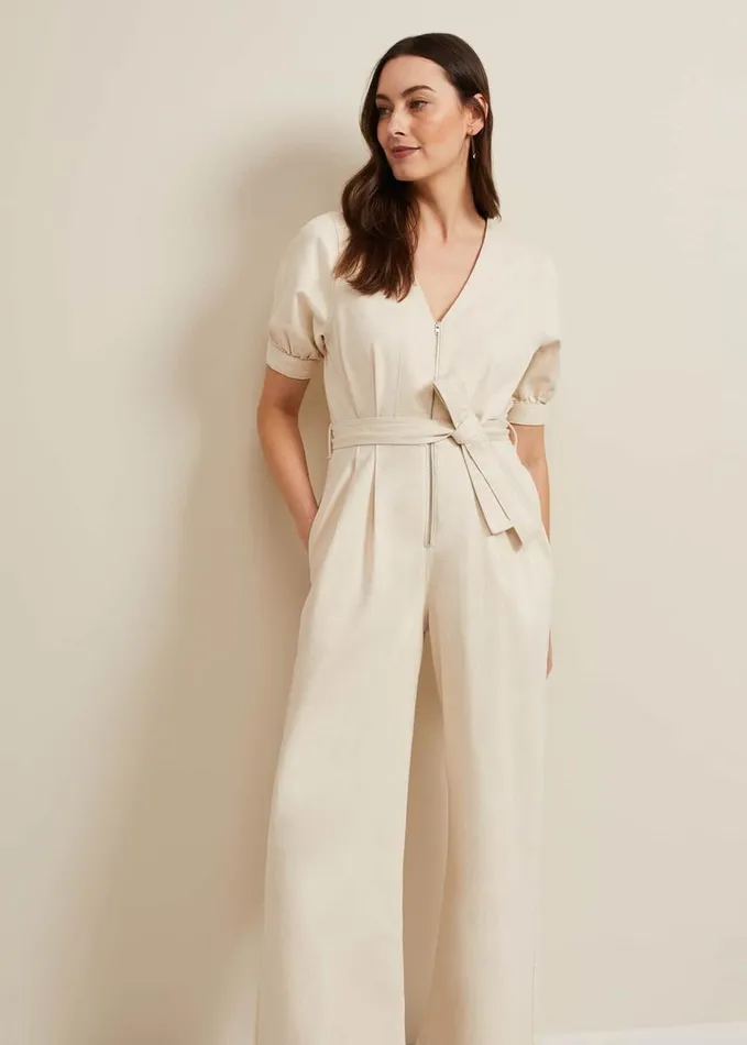 Phase Eight Florisa Denim Jumpsuit Cream Women Dresses
