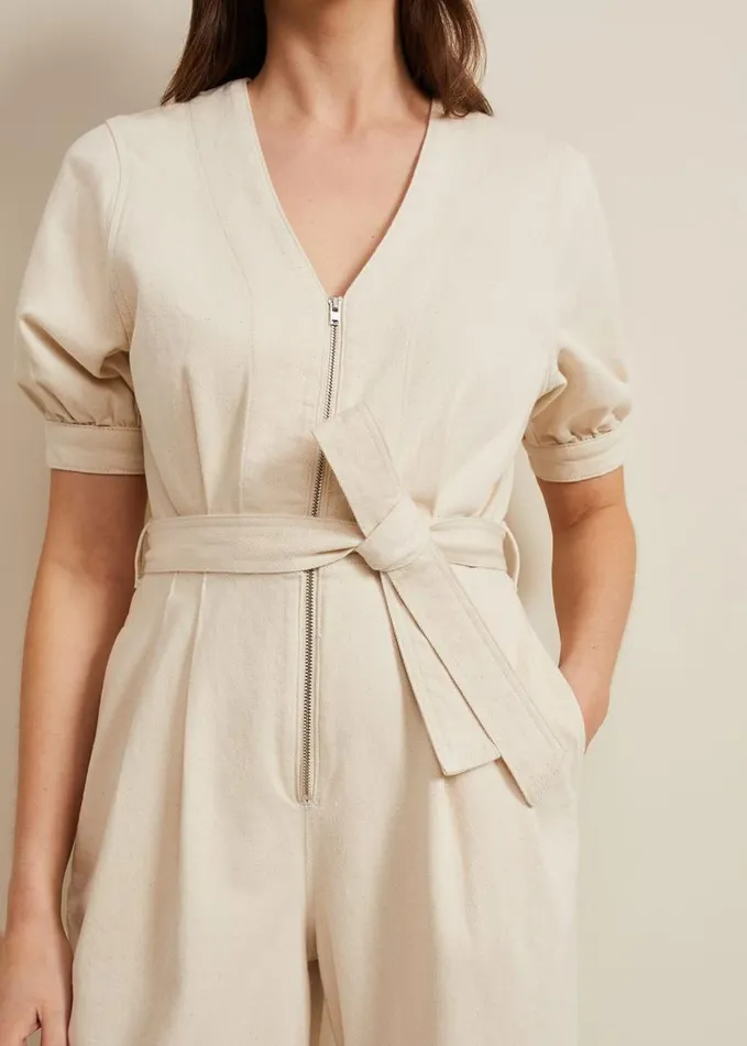 Phase Eight Florisa Denim Jumpsuit Cream Women Dresses