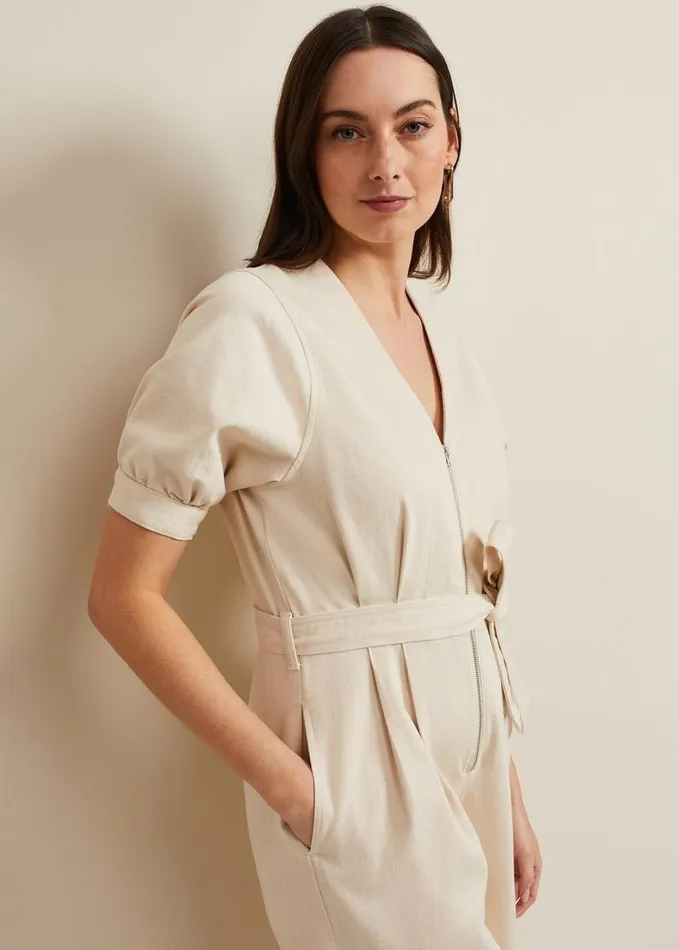 Phase Eight Florisa Denim Jumpsuit Cream Women Dresses
