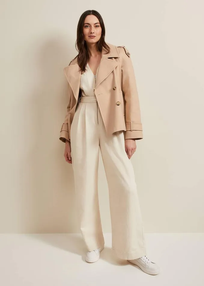 Phase Eight Florisa Denim Jumpsuit Cream Women Dresses