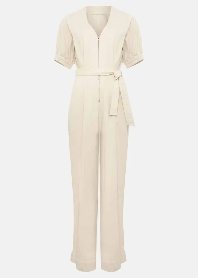 Phase Eight Florisa Denim Jumpsuit Cream Women Dresses