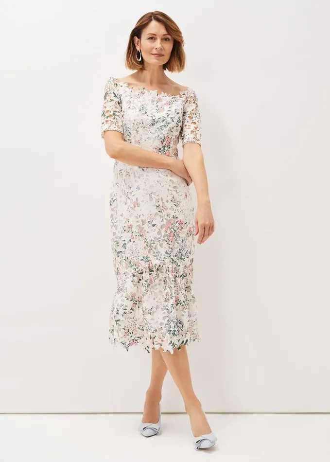 Phase Eight Franky Lace Bardot Midi Dress Ivorymulti Women Dresses