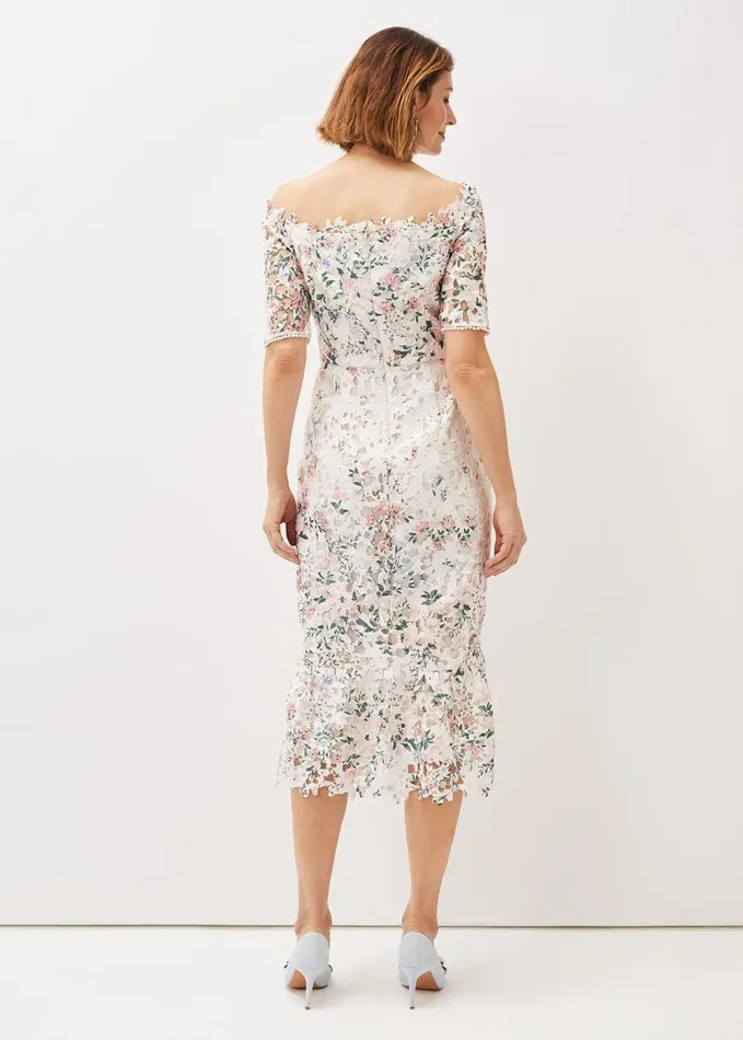 Phase Eight Franky Lace Bardot Midi Dress Ivorymulti Women Dresses