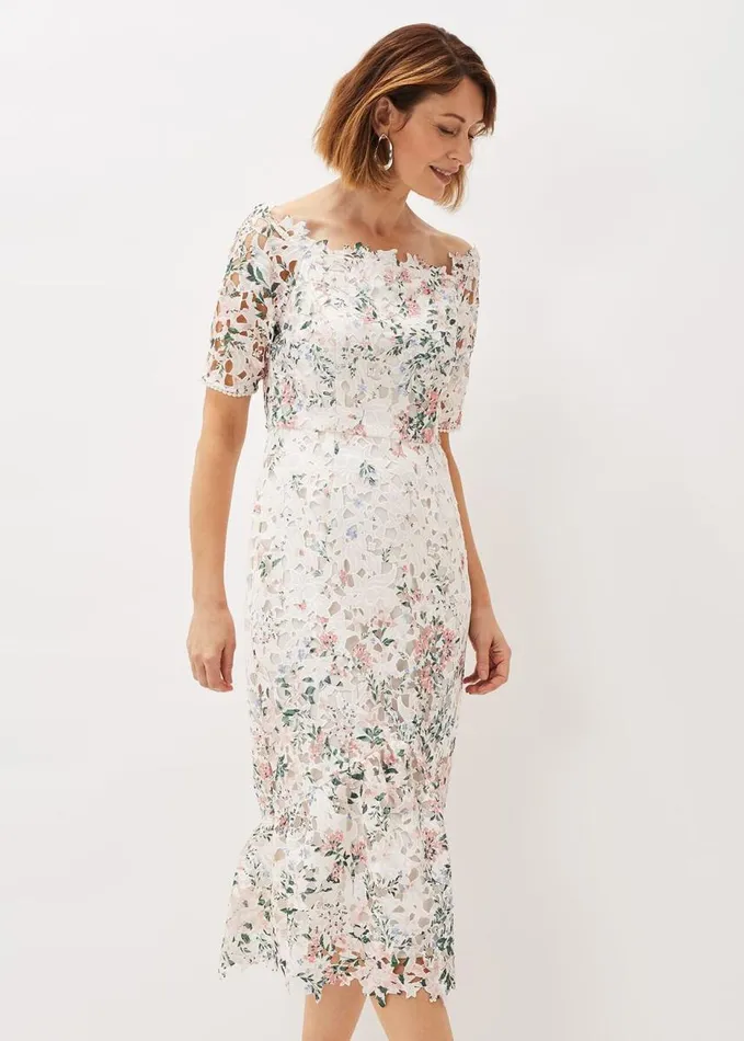 Phase Eight Franky Lace Bardot Midi Dress Ivorymulti Women Dresses