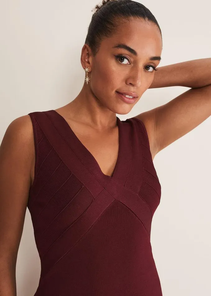 Phase Eight Fressia Cut Out Bandage Dress Burgundy Women Dresses