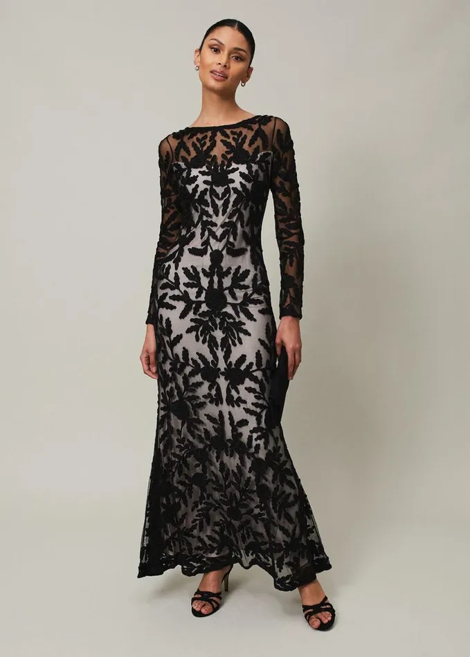Phase Eight Hermione Tapework Maxi Dress Blacknude Women Dresses