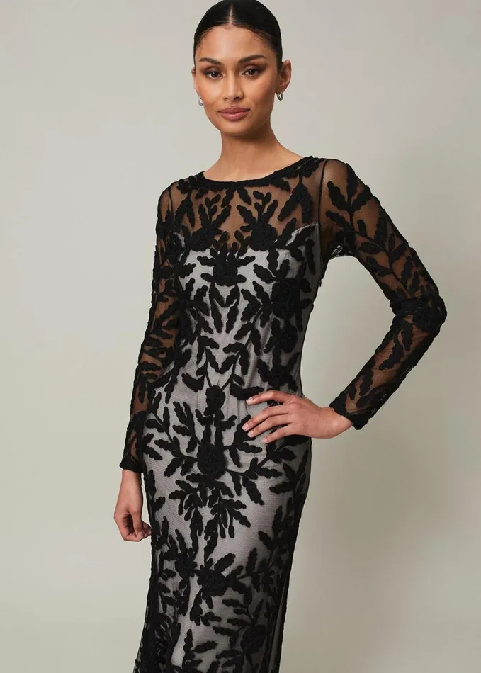 Phase Eight Hermione Tapework Maxi Dress Blacknude Women Dresses