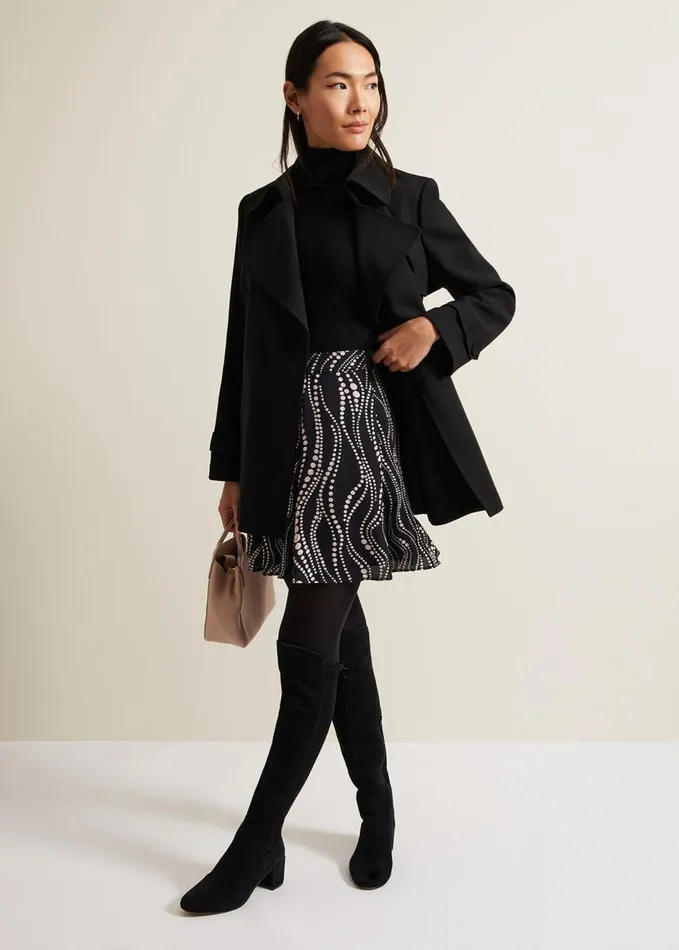 Phase Eight Ilaria Flippy Mini Pearl Print Skirt Black Women Skirts