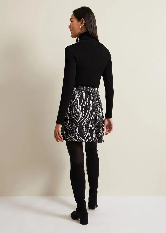 Phase Eight Ilaria Flippy Mini Pearl Print Skirt Black Women Skirts