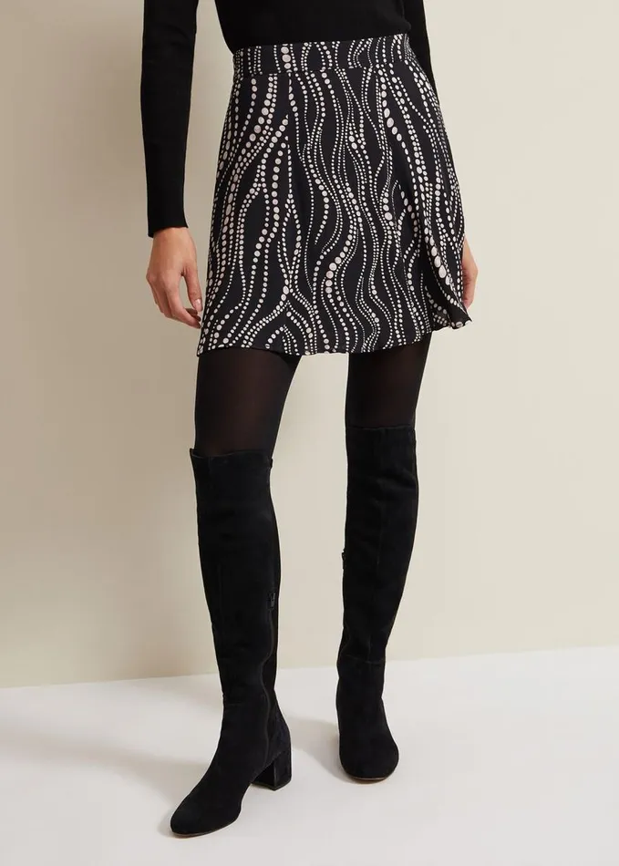 Phase Eight Ilaria Flippy Mini Pearl Print Skirt Black Women Skirts
