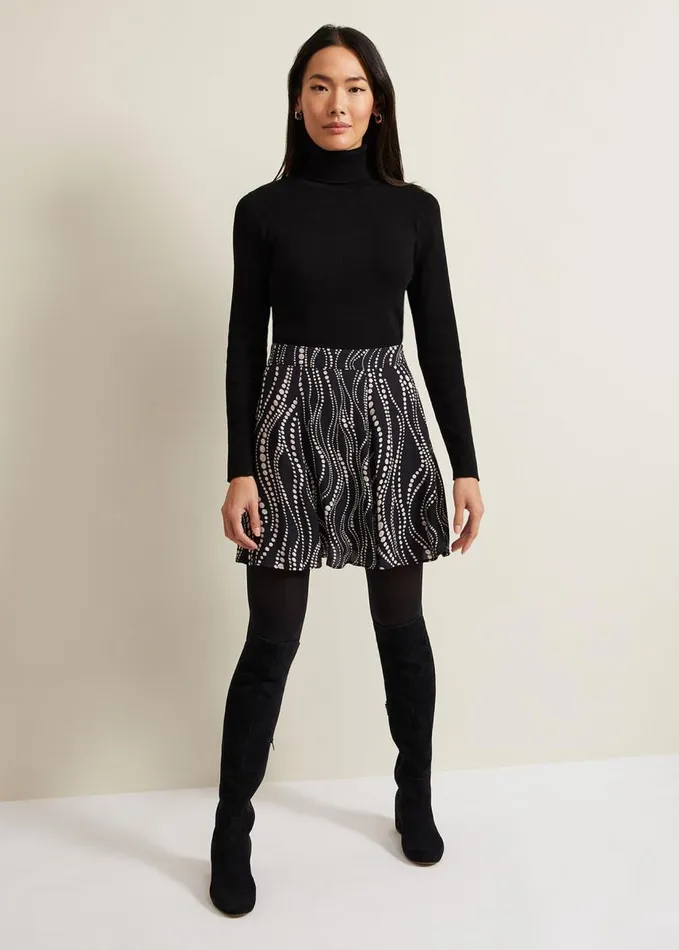 Phase Eight Ilaria Flippy Mini Pearl Print Skirt Black Women Skirts