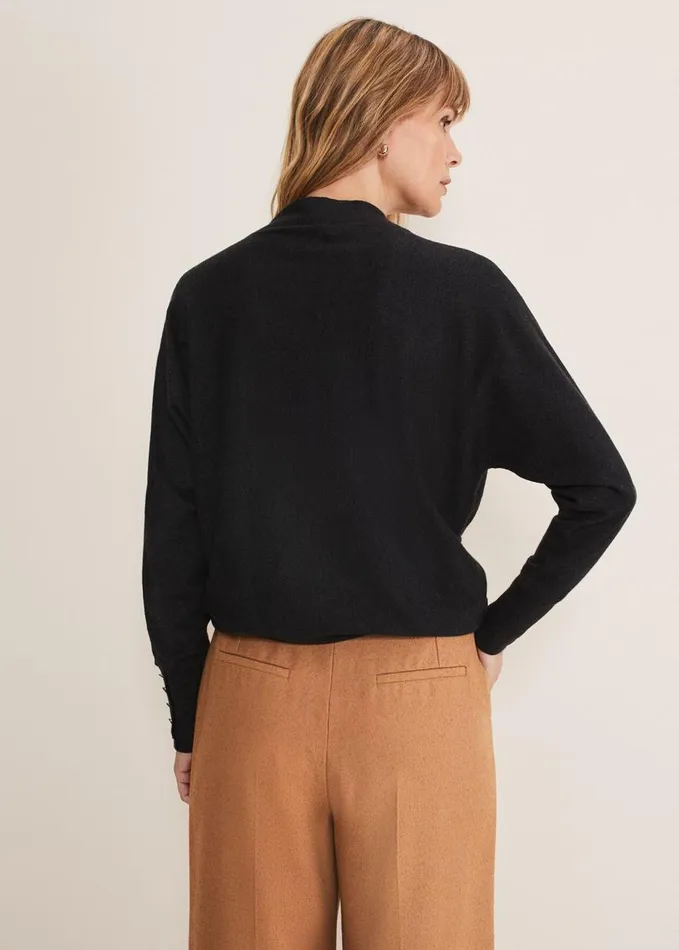 Phase Eight Indigo Button Cuff Easy Knit Charcoal Women Knitwear