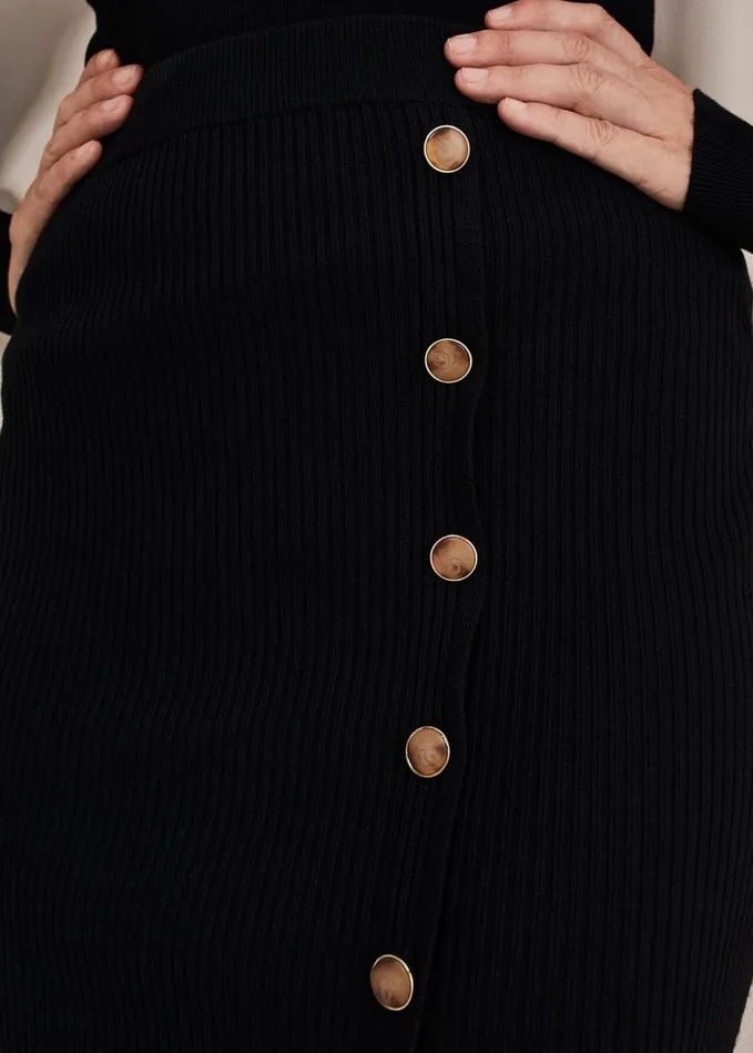 Phase Eight Irina Ribbed Button Detail Knit Skirt Black Women Skirts