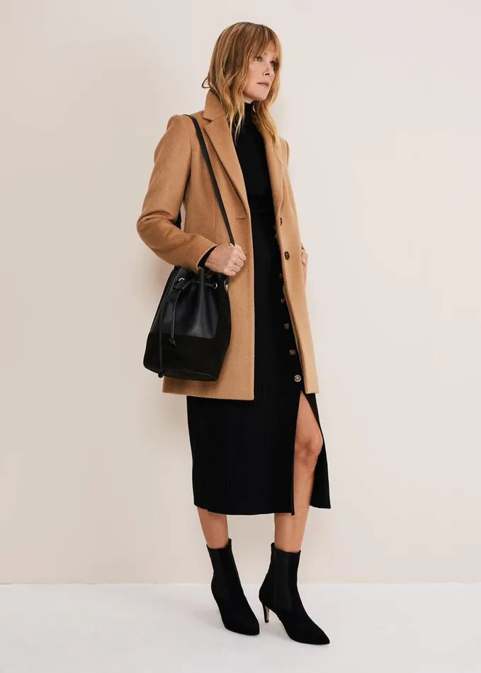 Phase Eight Irina Ribbed Button Detail Knit Skirt Black Women Skirts