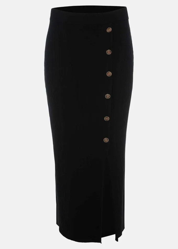 Phase Eight Irina Ribbed Button Detail Knit Skirt Black Women Skirts
