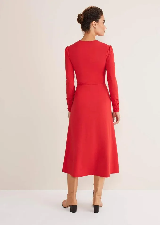 Phase Eight Irisa Zip Ruched Midi Dress Red Women Dresses