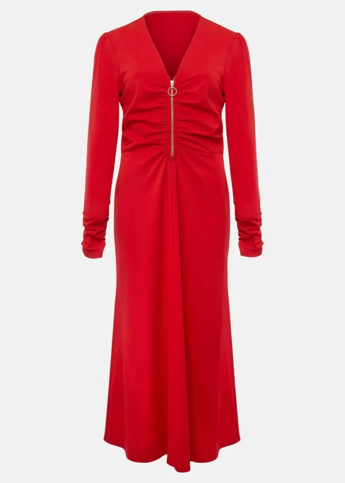 Phase Eight Irisa Zip Ruched Midi Dress Red Women Dresses