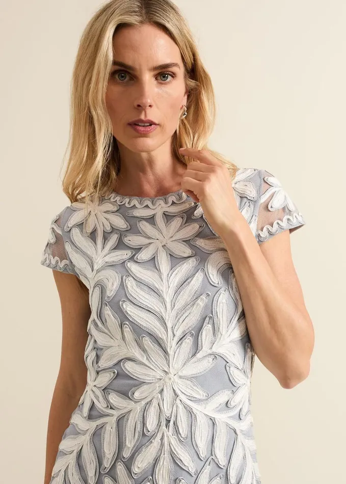Phase Eight Isobel Tapework Lace Fitted Dress Mineral Ivory Women Dresses