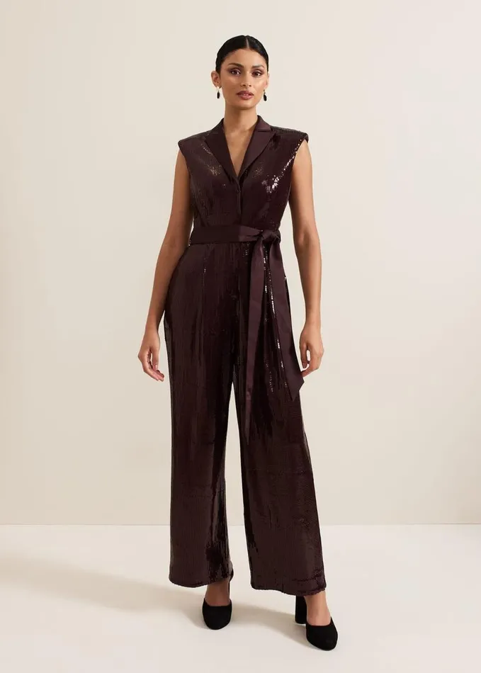 Phase Eight Ivey Burgundy Sequin Jumpsuit Burgundy Women Dresses