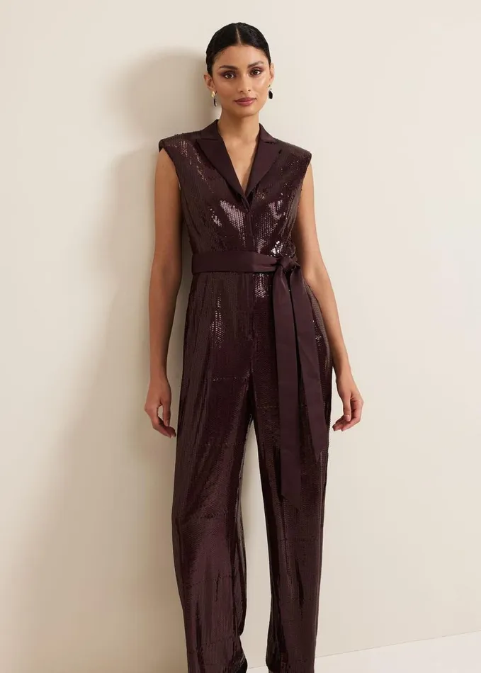 Phase Eight Ivey Burgundy Sequin Jumpsuit Burgundy Women Dresses