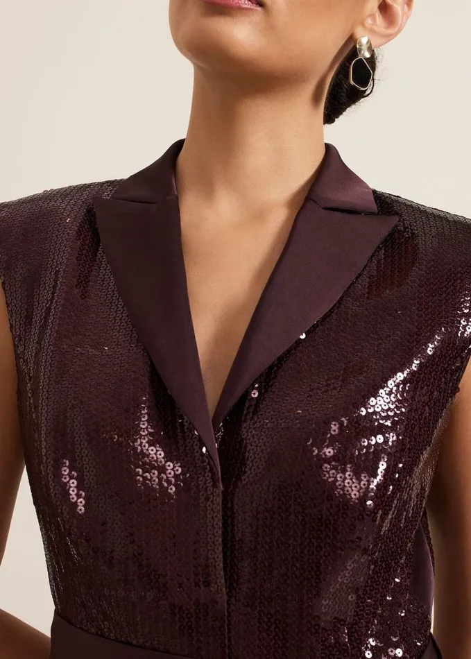 Phase Eight Ivey Burgundy Sequin Jumpsuit Burgundy Women Dresses