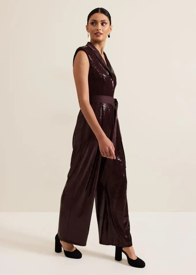 Phase Eight Ivey Burgundy Sequin Jumpsuit Burgundy Women Dresses