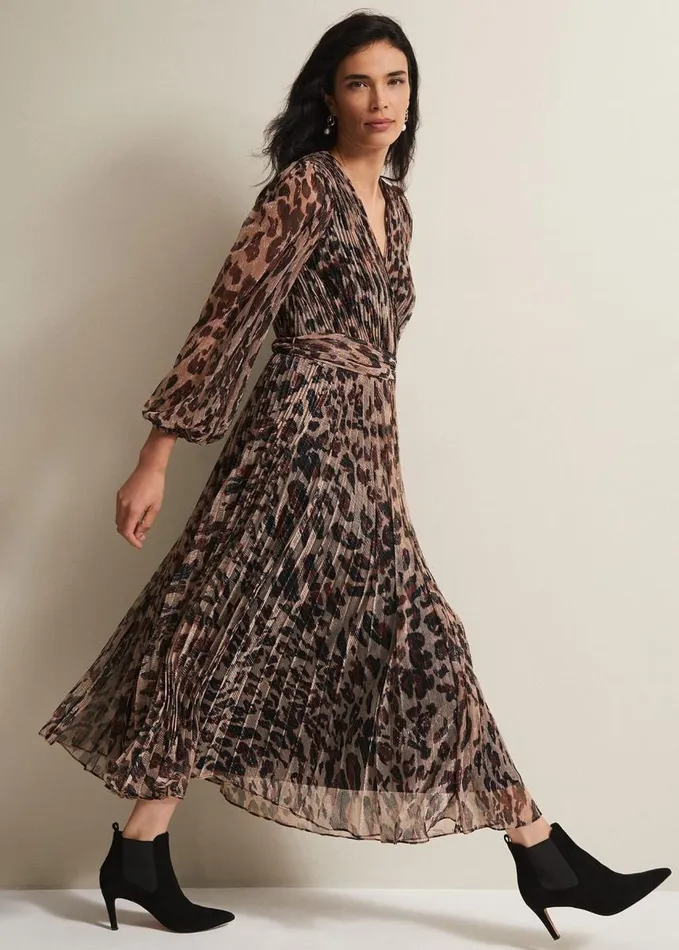 Phase Eight Jovie Leopard Print Plisse Maxi Dress Multicoloured Women Dresses