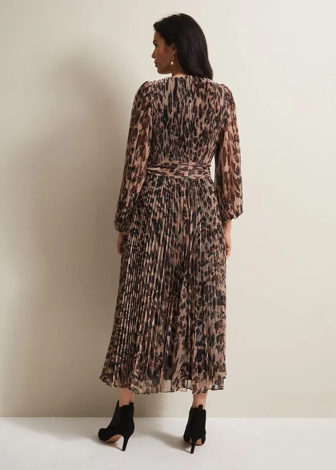 Phase Eight Jovie Leopard Print Plisse Maxi Dress Multicoloured Women Dresses