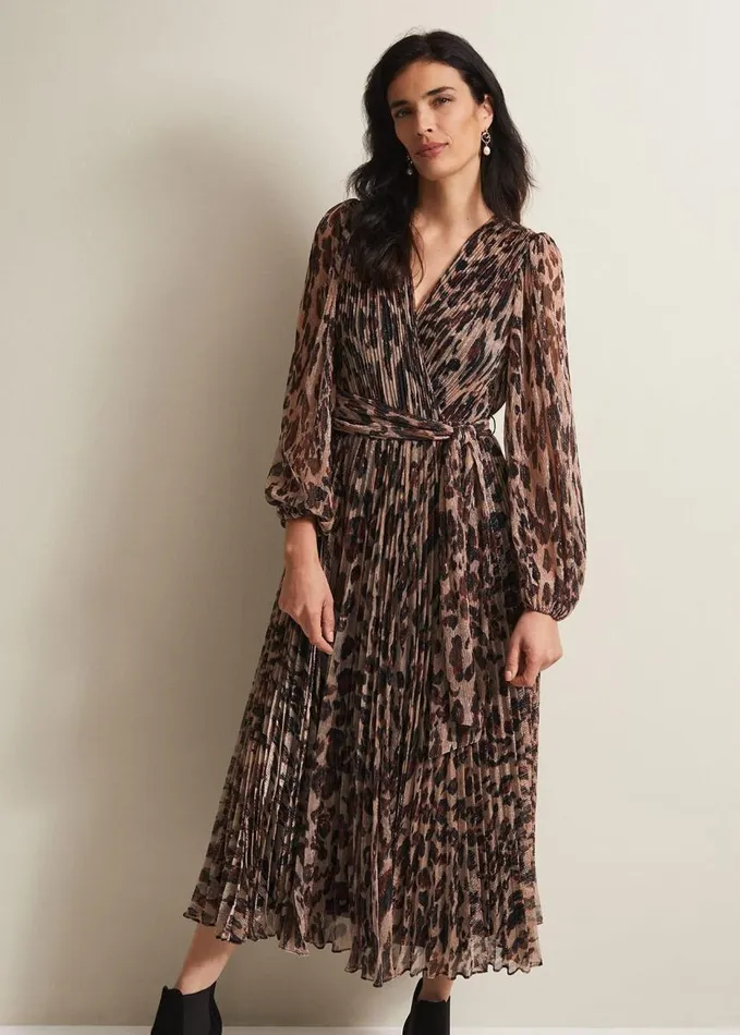 Phase Eight Jovie Leopard Print Plisse Maxi Dress Multicoloured Women Dresses
