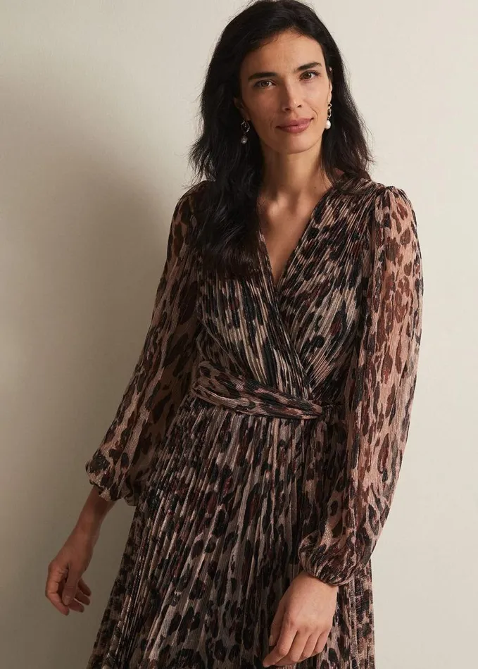 Phase Eight Jovie Leopard Print Plisse Maxi Dress Multicoloured Women Dresses