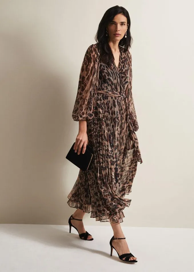 Phase Eight Jovie Leopard Print Plisse Maxi Dress Multicoloured Women Dresses