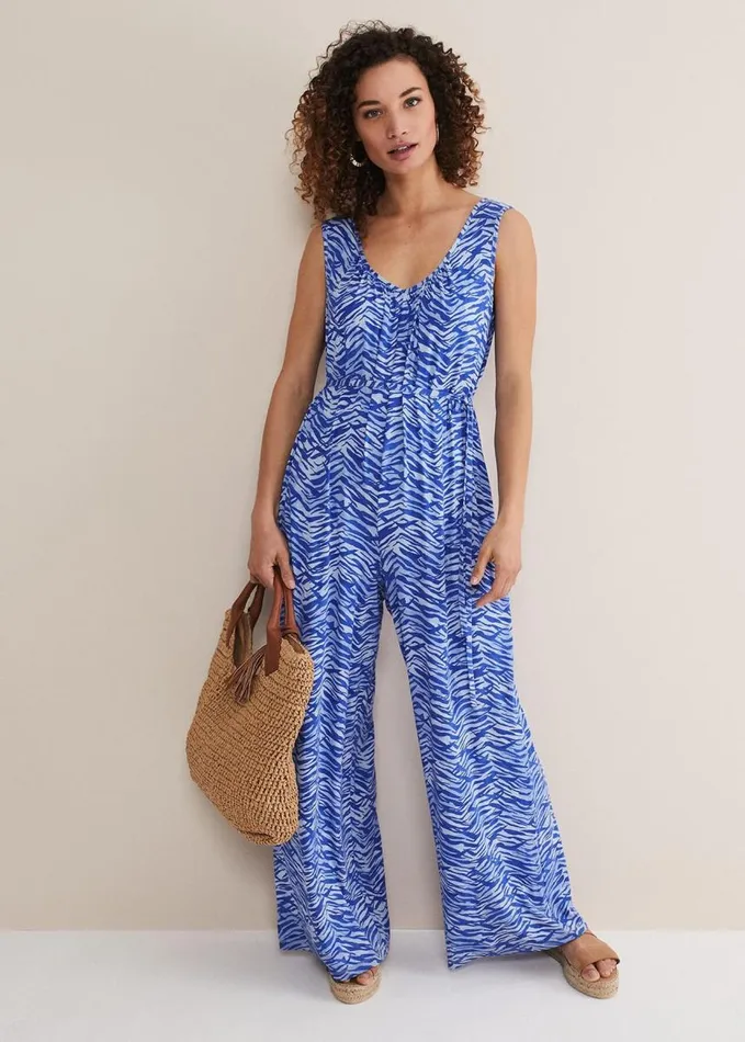 Phase Eight Juliana Zebra Print Jersey Jumpsuit Blue Women Dresses