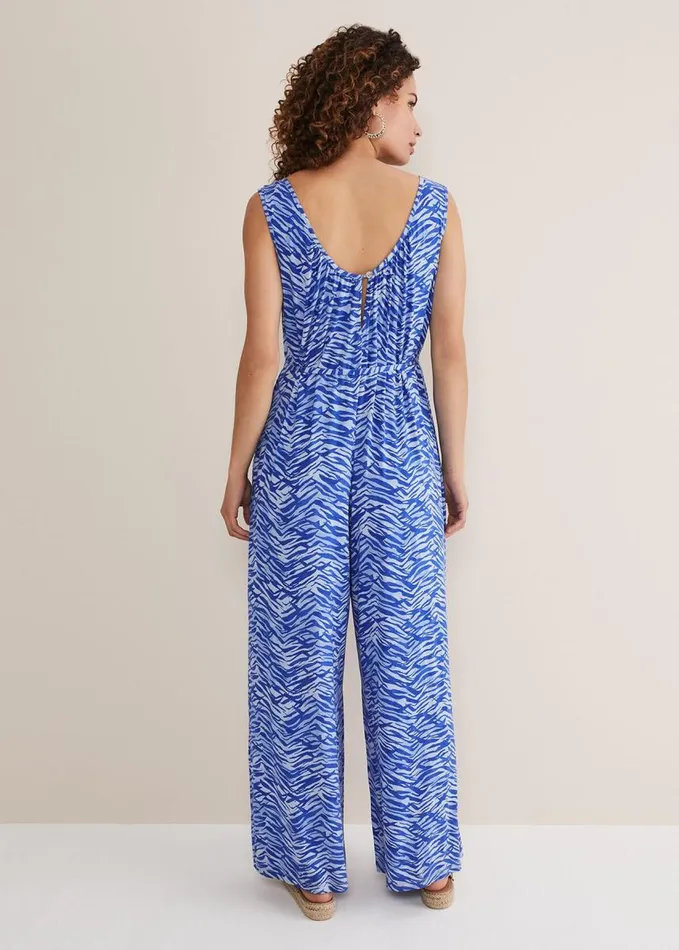 Phase Eight Juliana Zebra Print Jersey Jumpsuit Blue Women Dresses