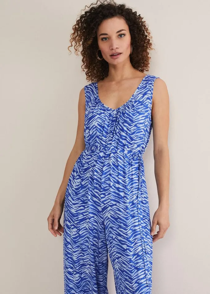 Phase Eight Juliana Zebra Print Jersey Jumpsuit Blue Women Dresses