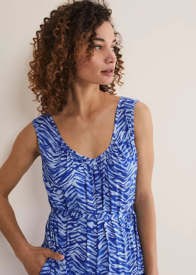 Phase Eight Juliana Zebra Print Jersey Jumpsuit Blue Women Dresses