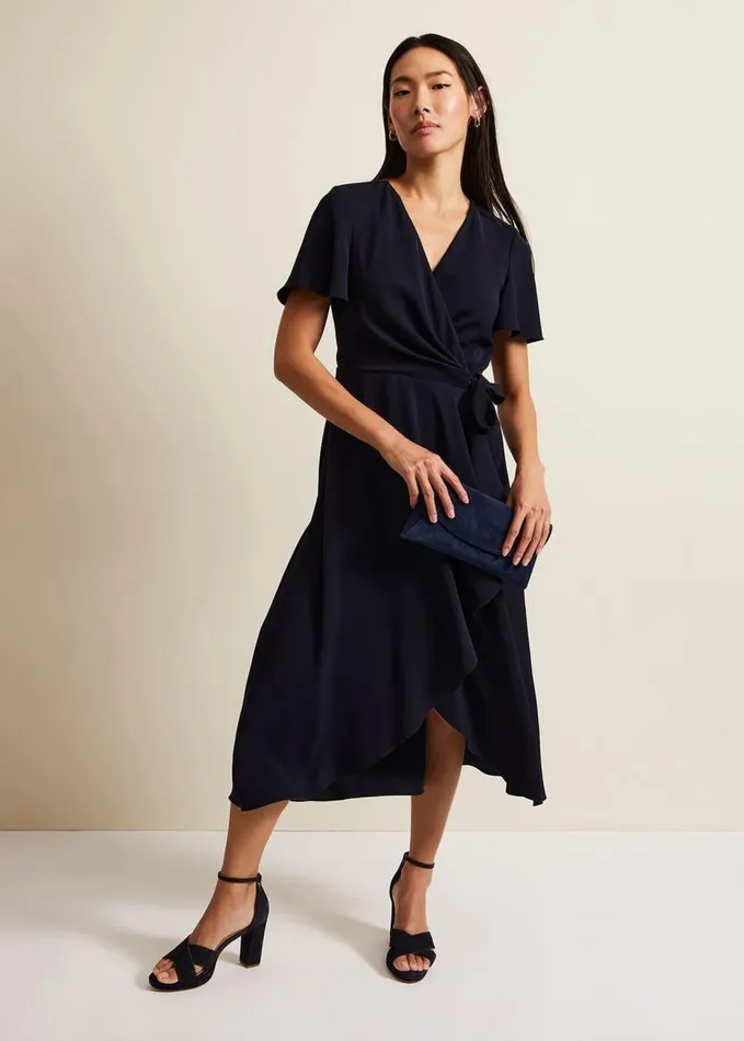 Phase Eight Julissa Navy Frill Wrap Dress Navy Women Dresses