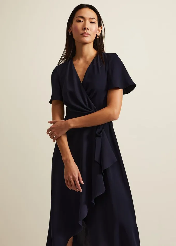 Phase Eight Julissa Navy Frill Wrap Dress Navy Women Dresses