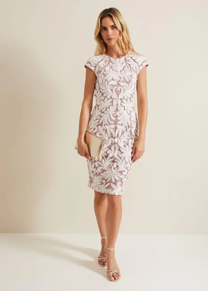 Phase Eight Karima Tapework Dress Pale Pink Women Dresses