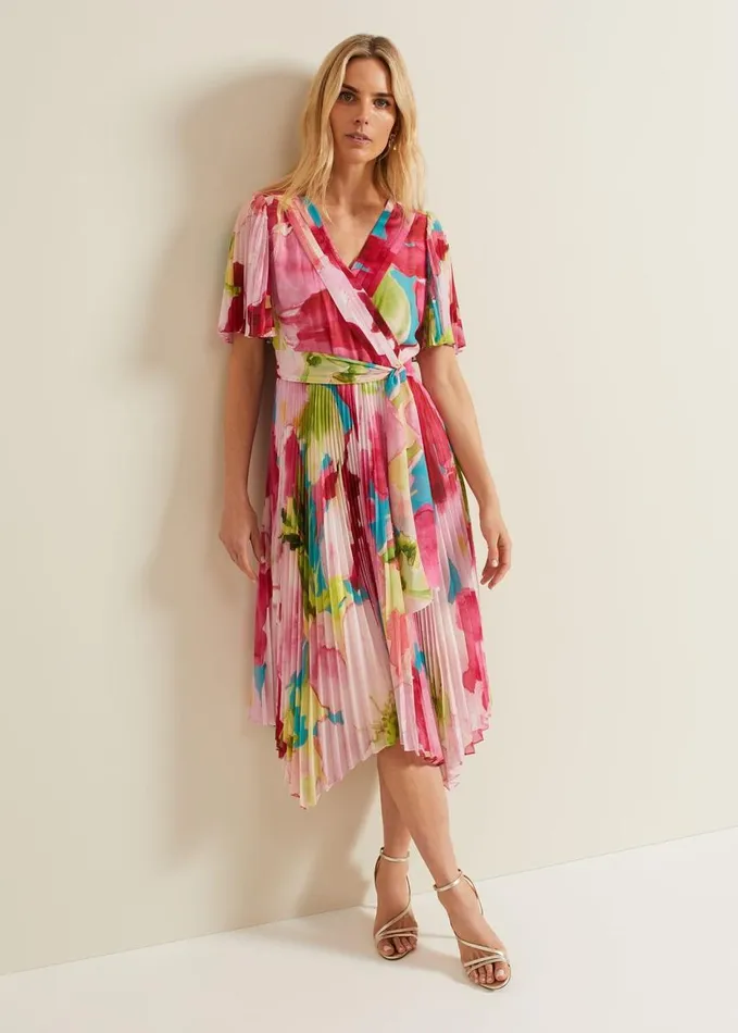 Phase Eight Kendall Floral Pleat Midi Dress Multicoloured Women Dresses