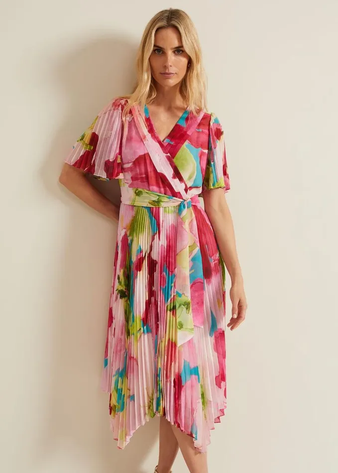 Phase Eight Kendall Floral Pleat Midi Dress Multicoloured Women Dresses