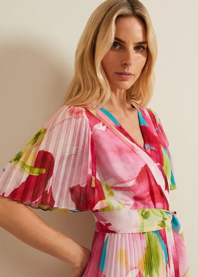 Phase Eight Kendall Floral Pleat Midi Dress Multicoloured Women Dresses