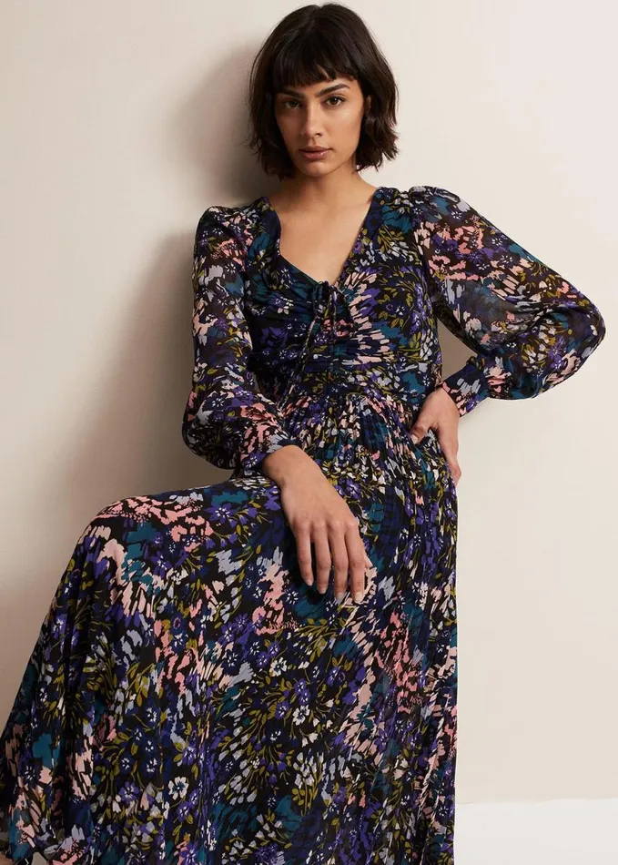 Phase Eight Kindra Floral Pleated Midi Dress Multicoloured Women Dresses