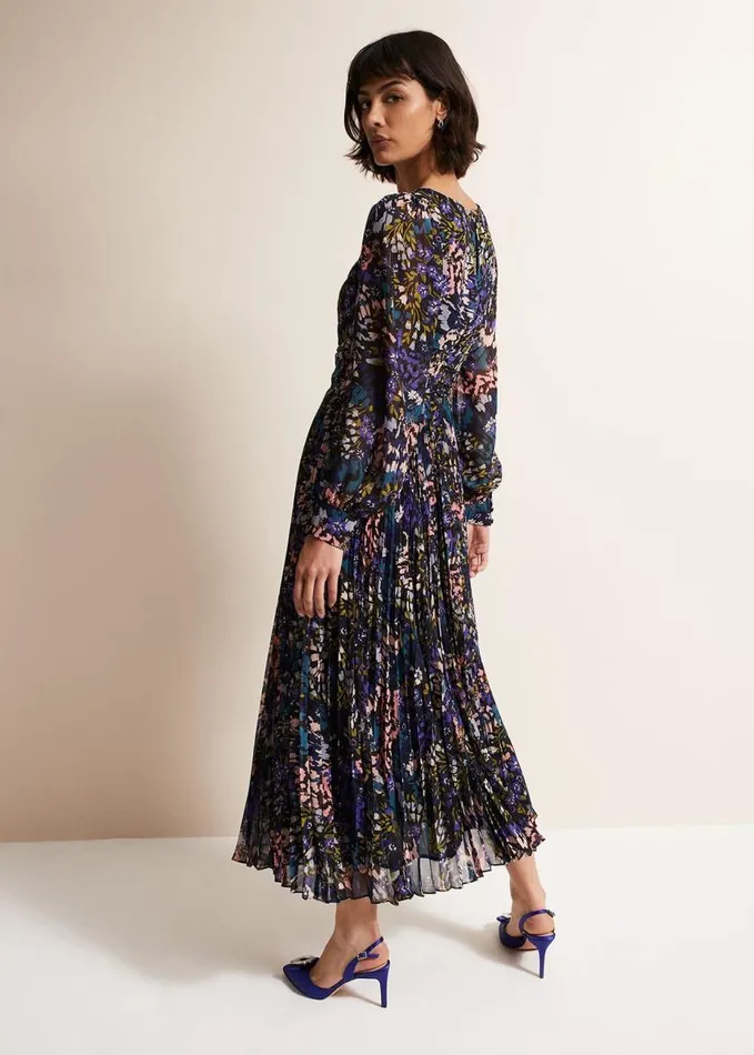 Phase Eight Kindra Floral Pleated Midi Dress Multicoloured Women Dresses