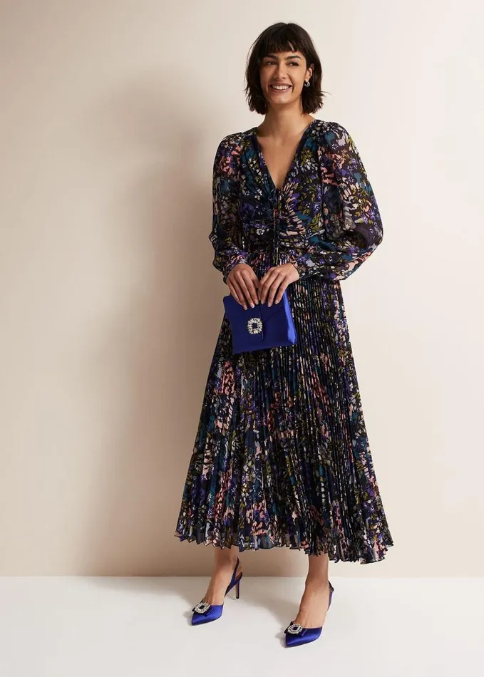 Phase Eight Kindra Floral Pleated Midi Dress Multicoloured Women Dresses