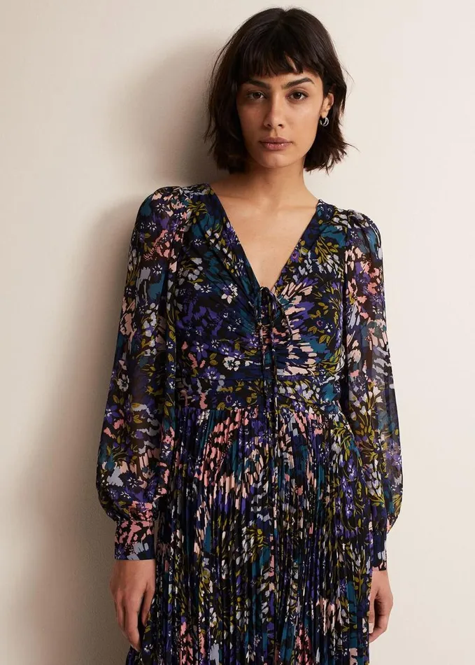 Phase Eight Kindra Floral Pleated Midi Dress Multicoloured Women Dresses